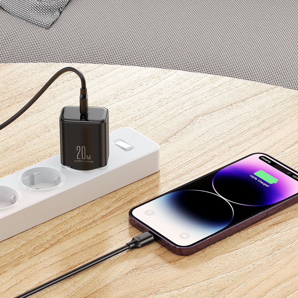 ładowarka sieciowa usb-c 20w pd z kablem do iphone lightning czarna