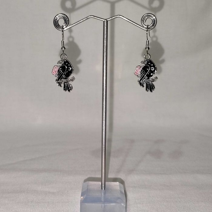 K206 Kolczyki wiszące Wrony Ptaki Handmade