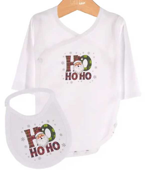 Conjunto Body + babete alusivo ao Natal, lindo para bebé.