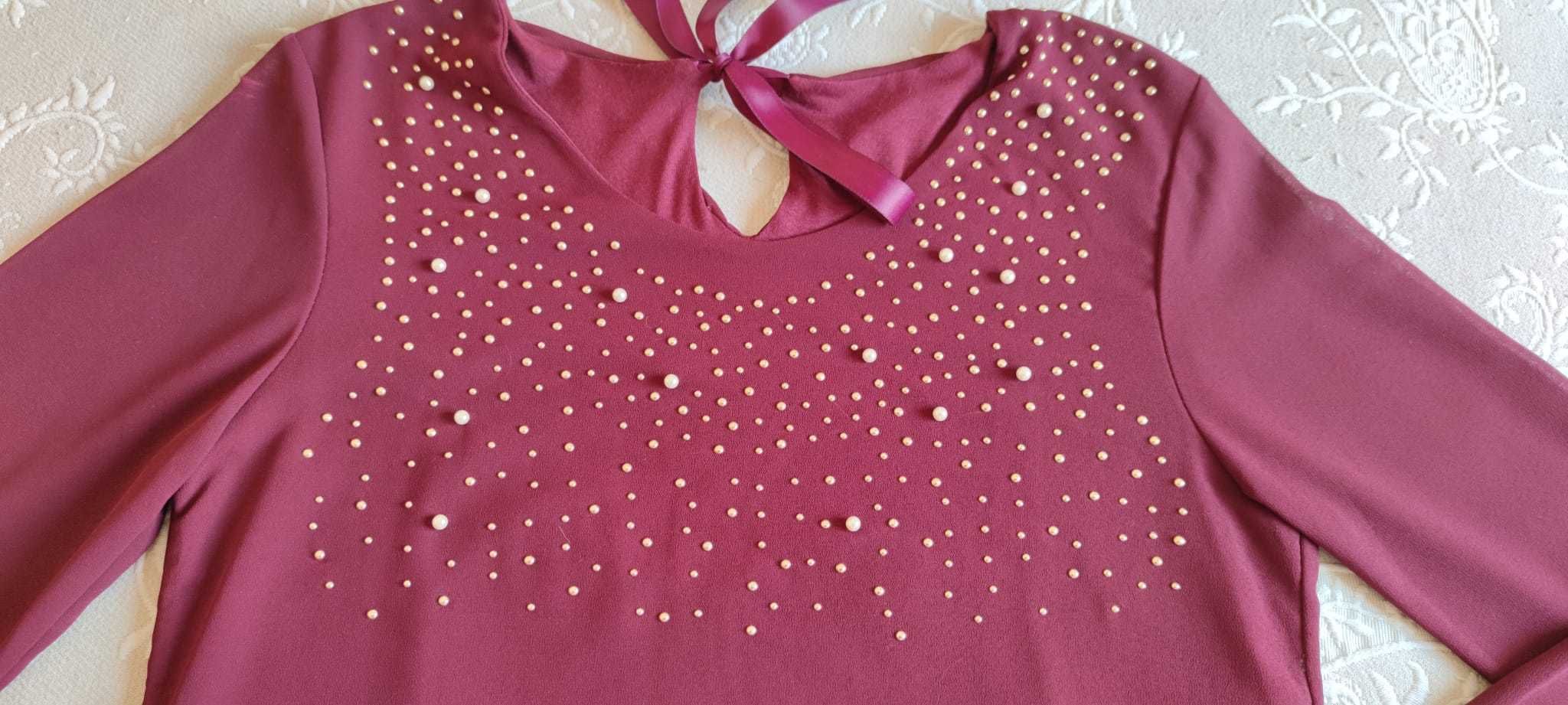 Blusa bordô com pérolas