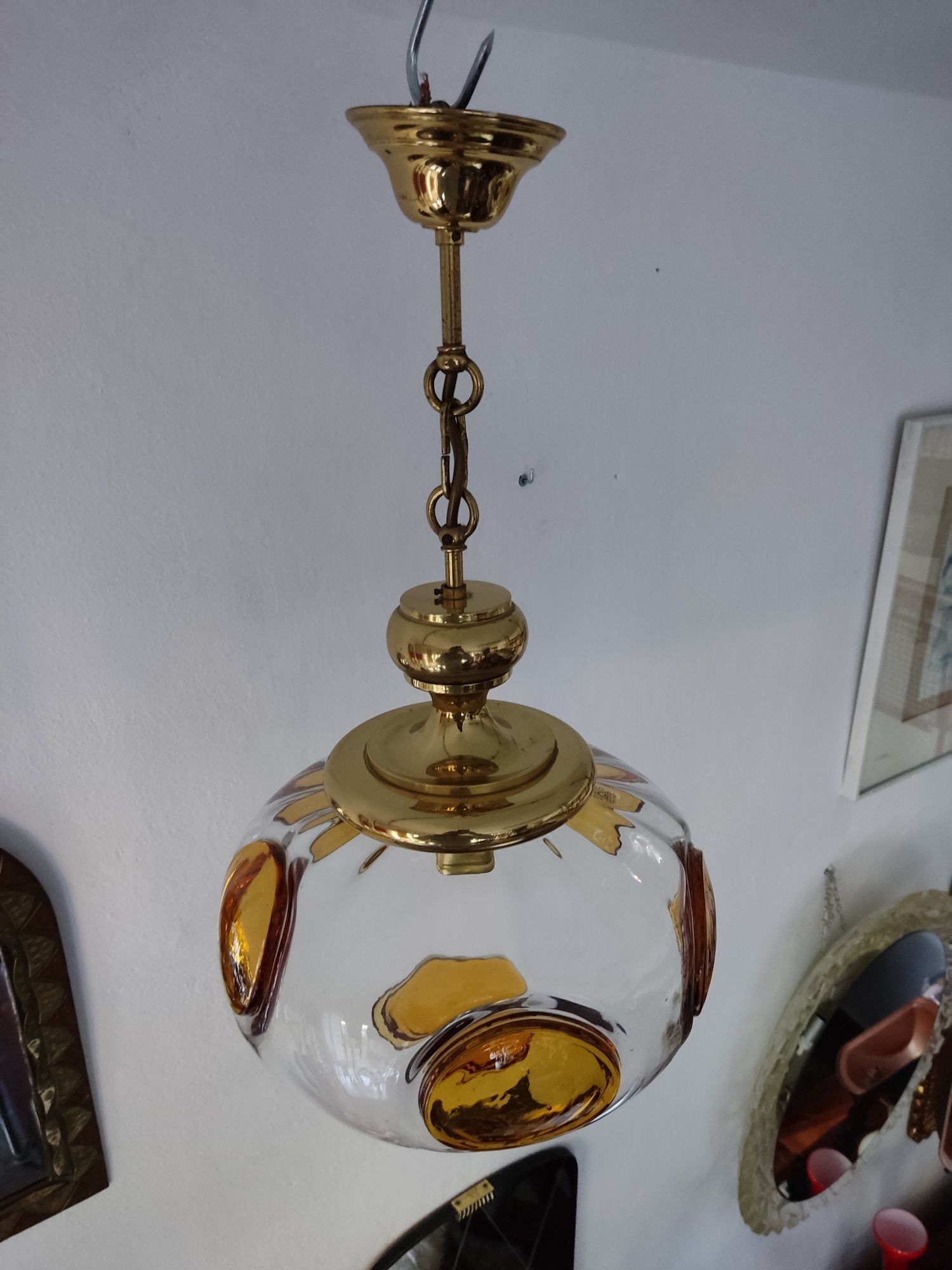 Lampa wisząca lata 70 te Austria żyrandol szkło mosiądz vintage