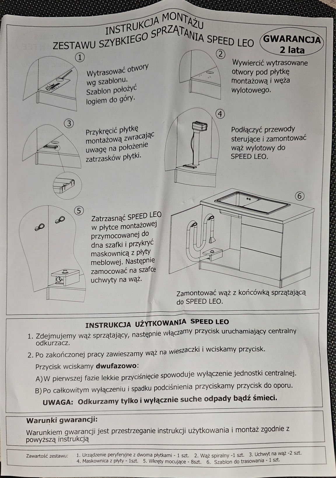 Odkurzacz centralny zestaw sprzątąjący leovac montowany do szafki