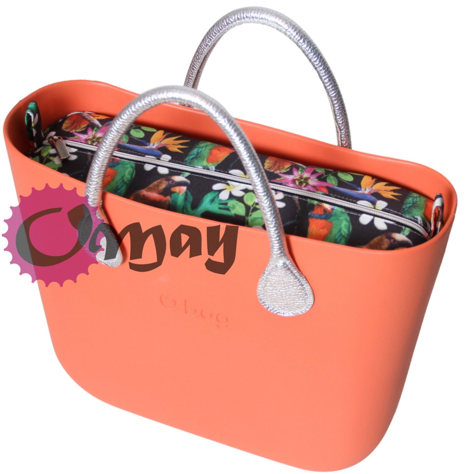 Czarny organizer do OBAG STANDARD papugi kwiaty 2 kieszenie wkład OMAY