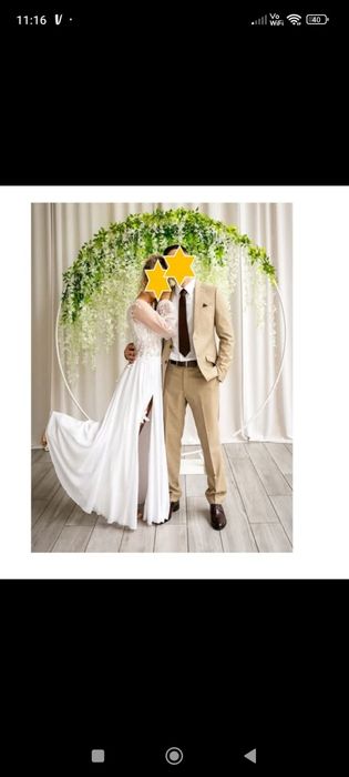 Suknia ślubna Boho rustykalny XS S romantyczna długi rękaw gorset