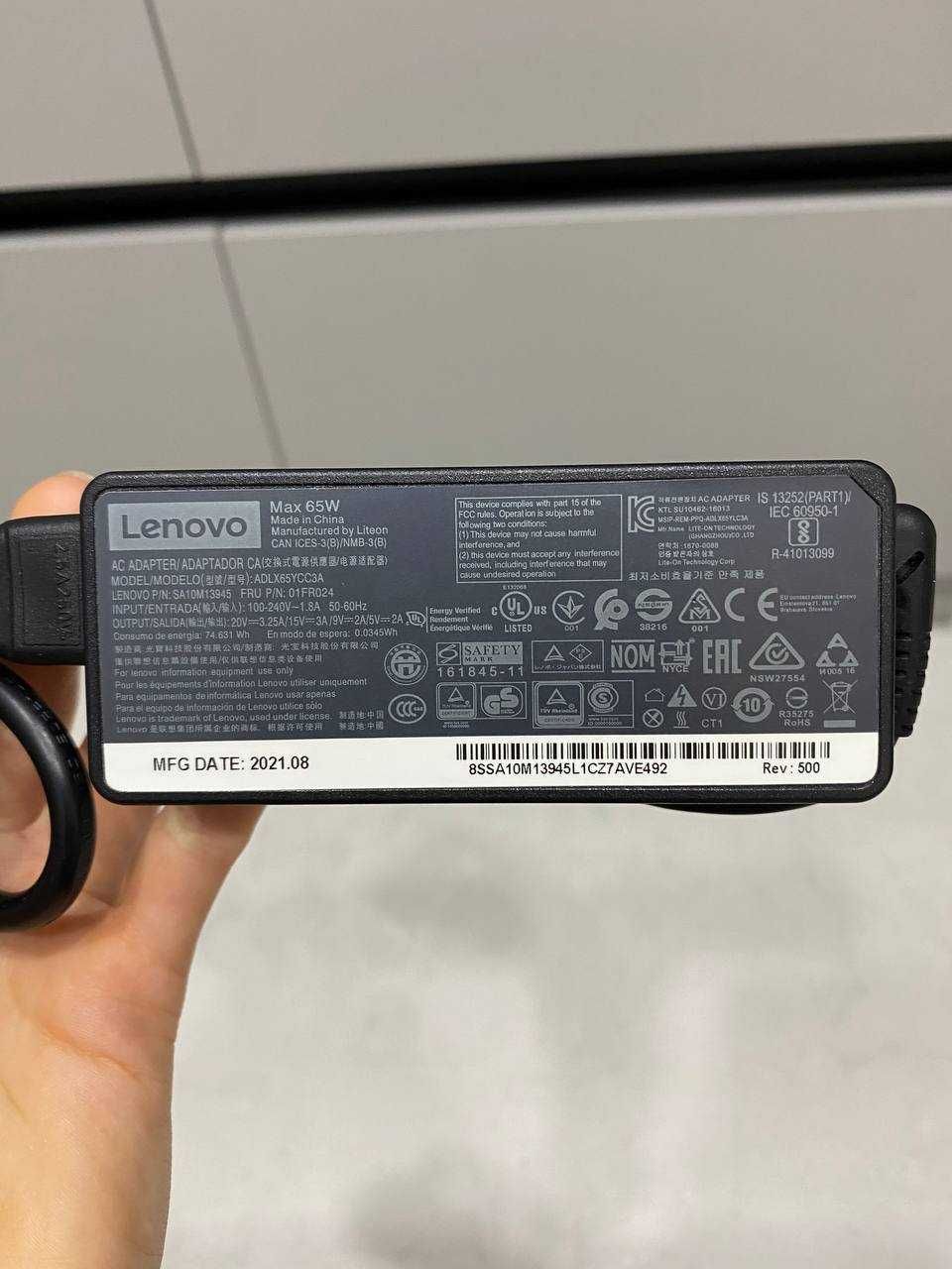 Оригинал. Блок питания Lenovo ADLX65YCC3A USB-C новый.
