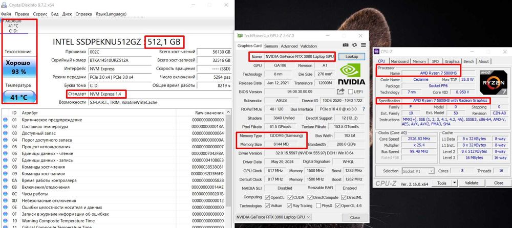 Asus Rog Zephyrus｜RTX 3060｜Ryzen 7 5800HS｜14"｜OЗУ 16 gb｜ssd 512