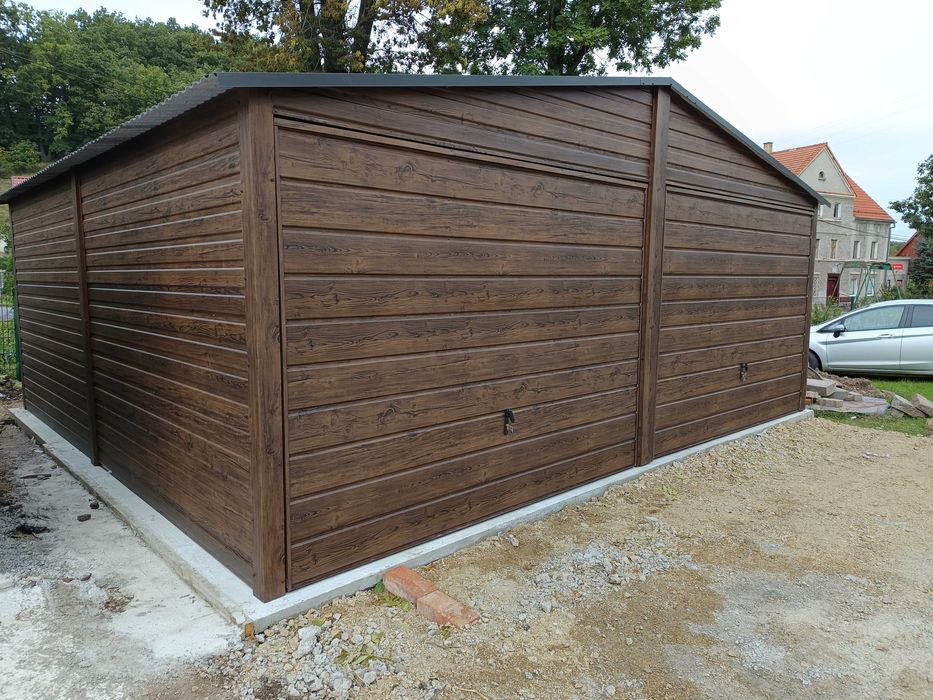 Garaże blaszane garaż blaszany 6x6 6x5.80 7x5 profil Rus-Stal orzech