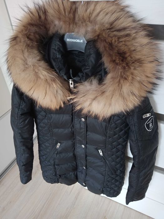 Ciepła kurtka Rockandblue roz. 34 puch kaczy naturalne futro