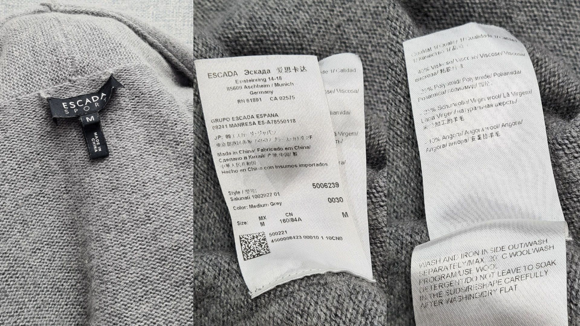 ESCADA SPORT długi asymetryczny kardigan sweter wiązany M 38 wełna