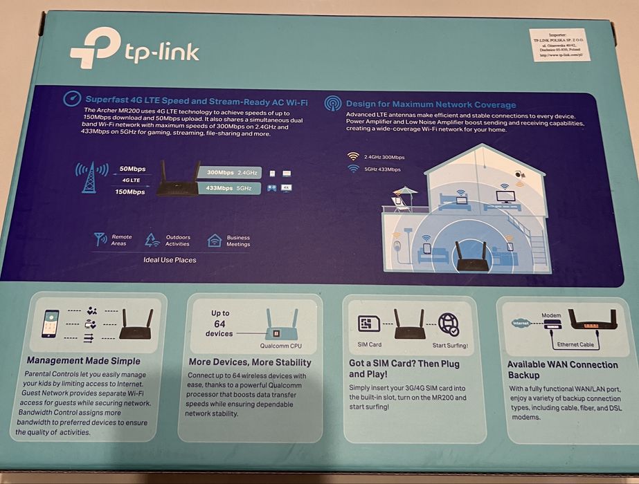 Router na SIM dwupasmowy TP-LINK Archer MR200 4G LTE, 2,4GHz i 5GHz