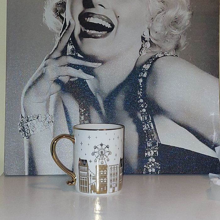 1zł Wysyłka Śliczny glamour kubek ceramiczny z motywem złotych domków