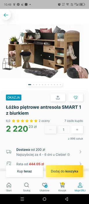 Łóżko dziecięce z biurkiem i półkami