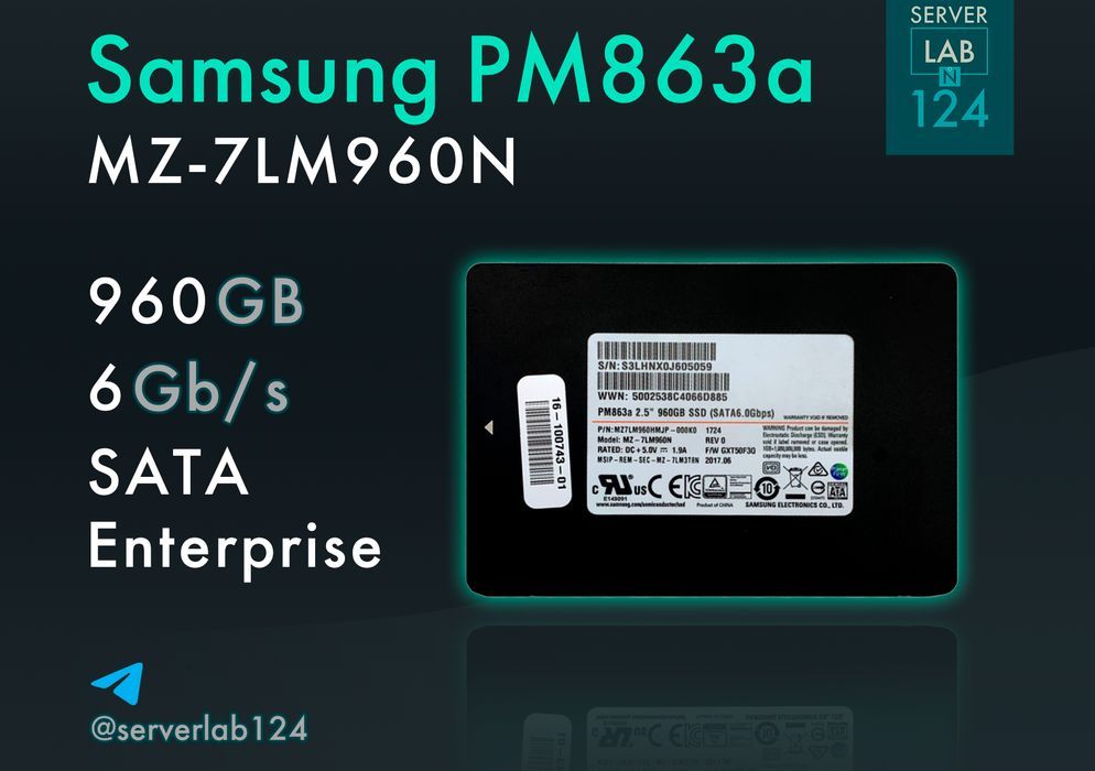 Серверний накопичувач SSD Samsung 960GB 6G SATA 2.5'' MZ-7LM960N
