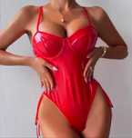 Styl LATEX czerwony strój body gorset love winylowy zmysłowy