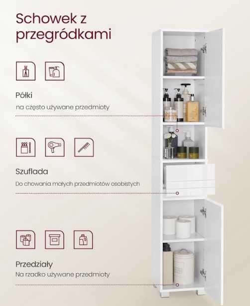 Szafka łazienkowa 30 x 30 x 170 cm z regulowanymi półkami - Vasagle