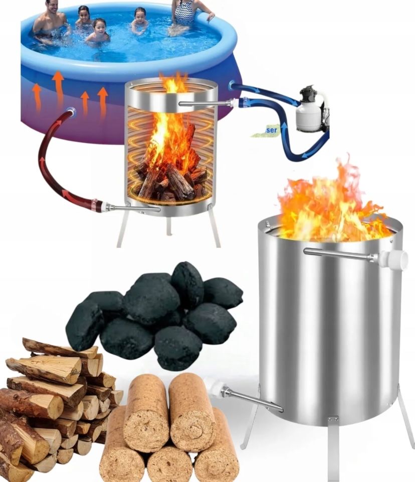 Ogrzewanie basenu jacuzzi ogniem piec na drewno+mata+popielnik+złączka