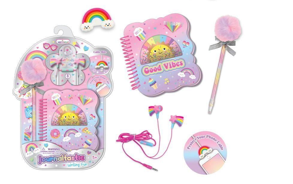 Zestaw Słuchawki Zatyczka Kołozeszyt Długopis Słoneczko Hot Focus