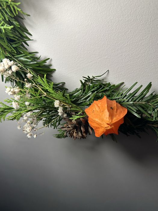 Naturalny ręcznie robiony wianek jesienny zimowy rękodzieło 27cm