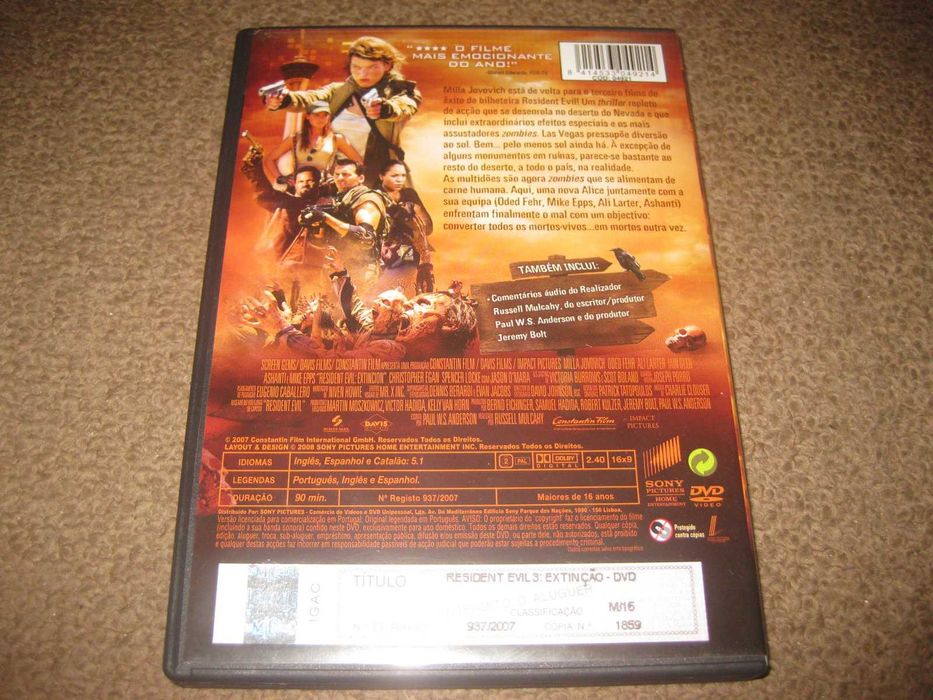 DVD "Resident Evil 3: Extinção" com Milla Jovovich