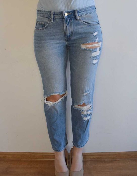 Sinsay grube spodnie z dziurami high waist wysoki stan 38 m