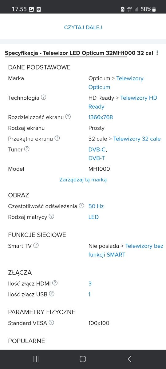 Telewizor OPTICUM BLUE 32MH1000