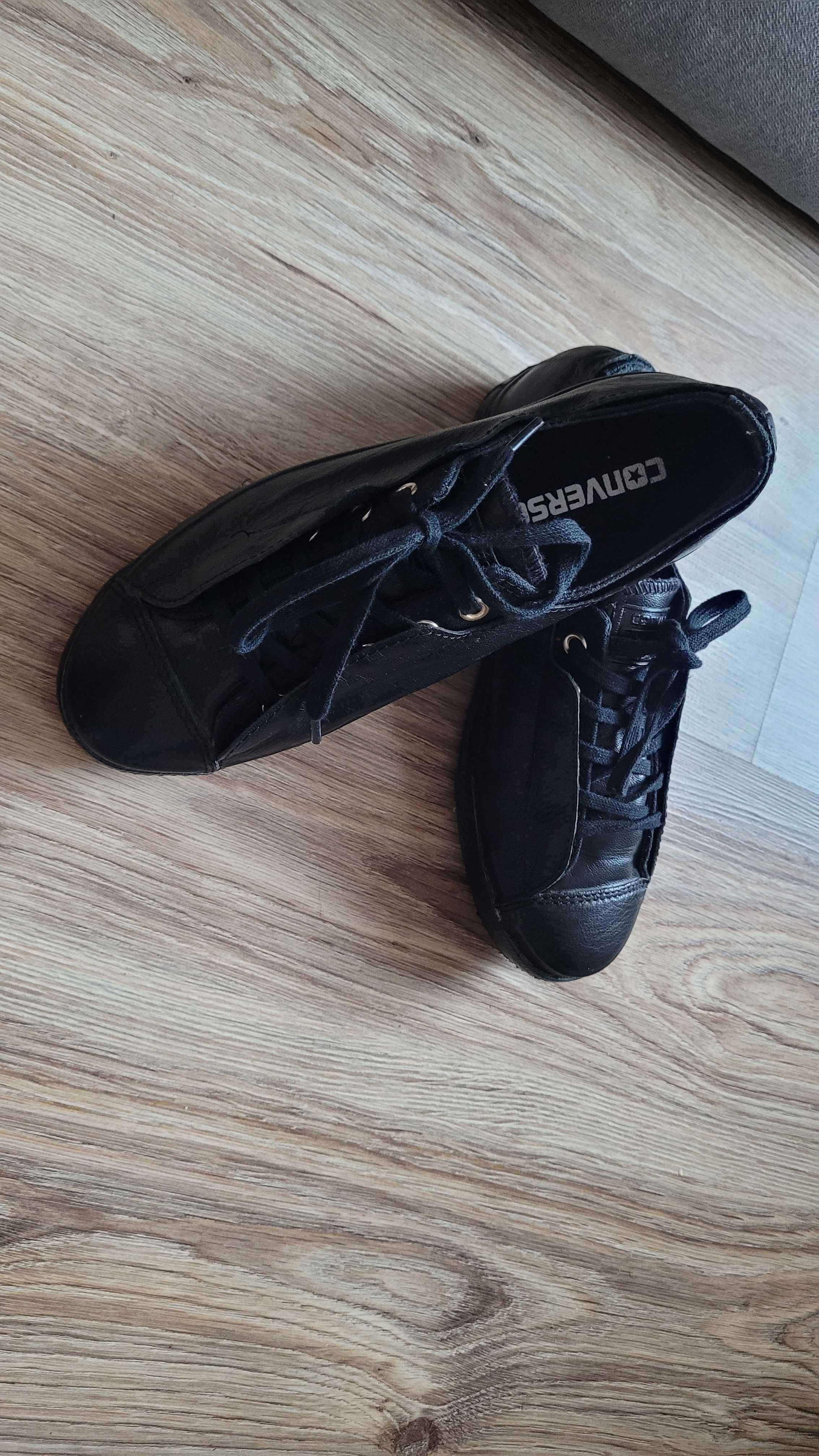 Czarne trampki Converse, na podwyższym spodzie, platformie, rozmiar 36