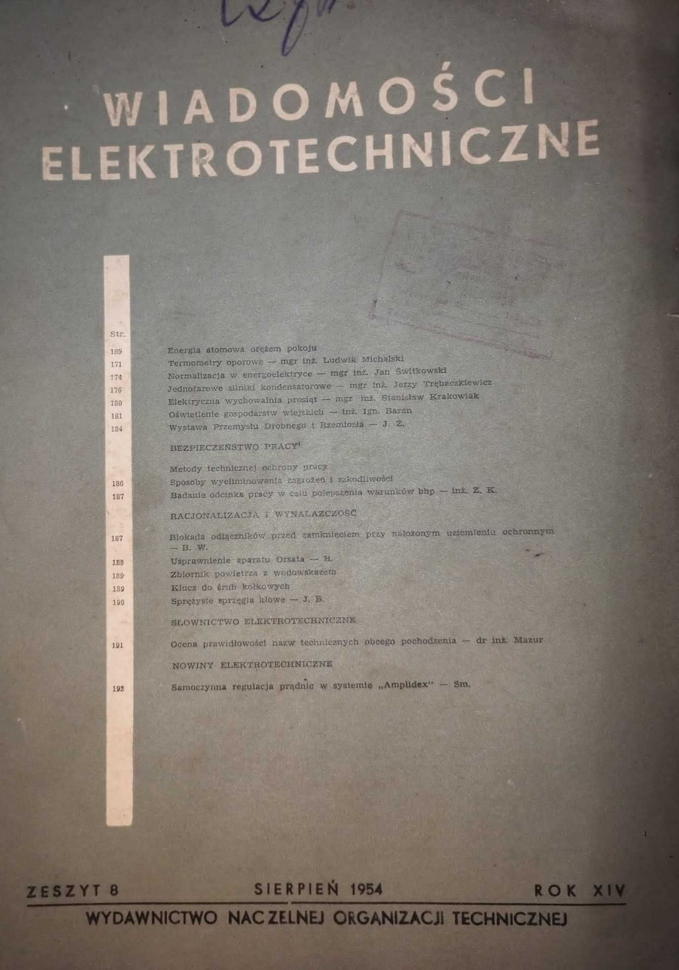 czasopismo, gazeta, zeszyt, WIADOMOŚCI ELEKTROTECHNICZNE, 1954, 1955