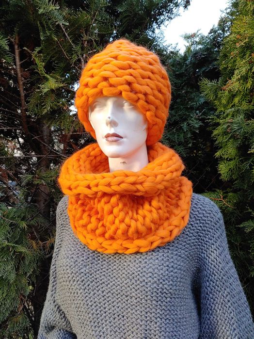 Komplet z olbrzymiej wełny Czapka, Komin, Rękawice