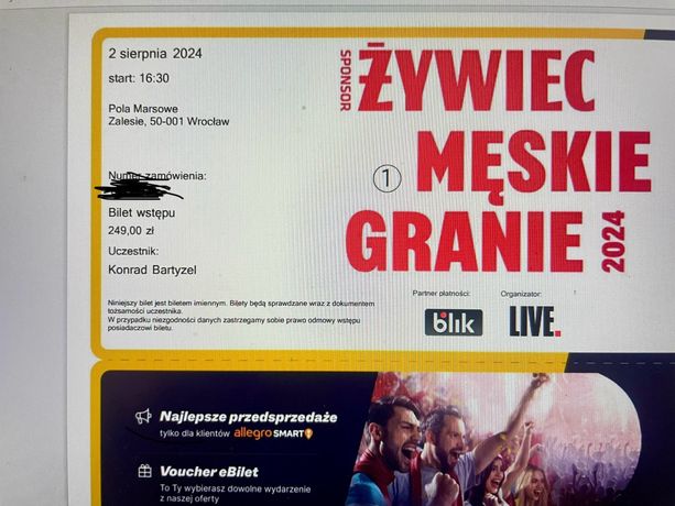 Bilety Męskie Granie x2 Wrocław 02.08