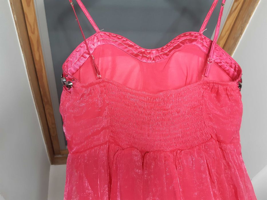 różowy komplet tiulowa sukienka krótkie satynowe bolerko ćwieki S