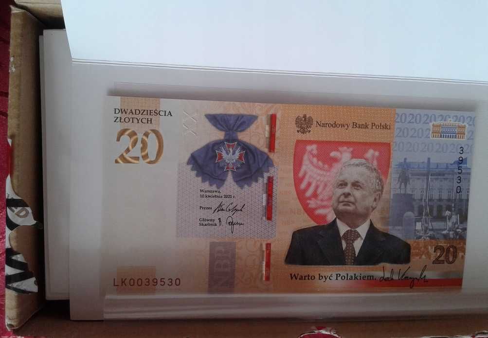 100× Banknot 20 złotych Lech Kaczyński. Warto być Polakiem z 2021 roku