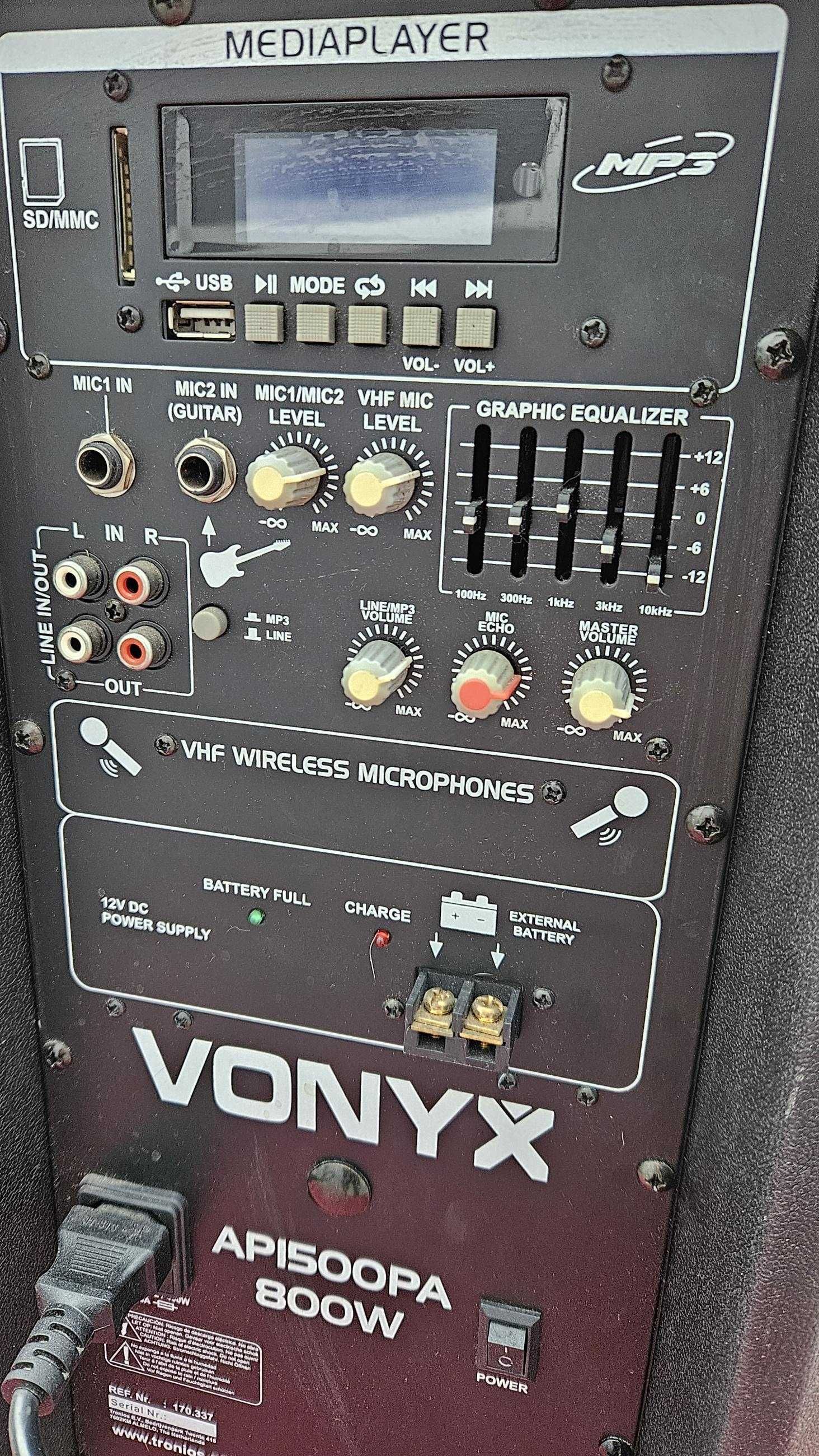 Zestaw Karaoke Kolumna mobilna przenośna 15'' 800W + dwa mikrofony