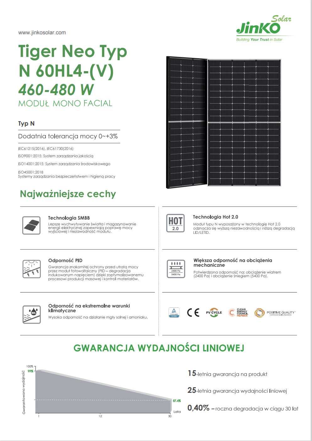 Panele Fotowoltaiczne Jinko 475W JKM475N-60HL4-V Srebrna Rama