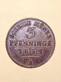 3 PFENINGE 1852 A (Prusy, Fryderyk Wilhelm IV)