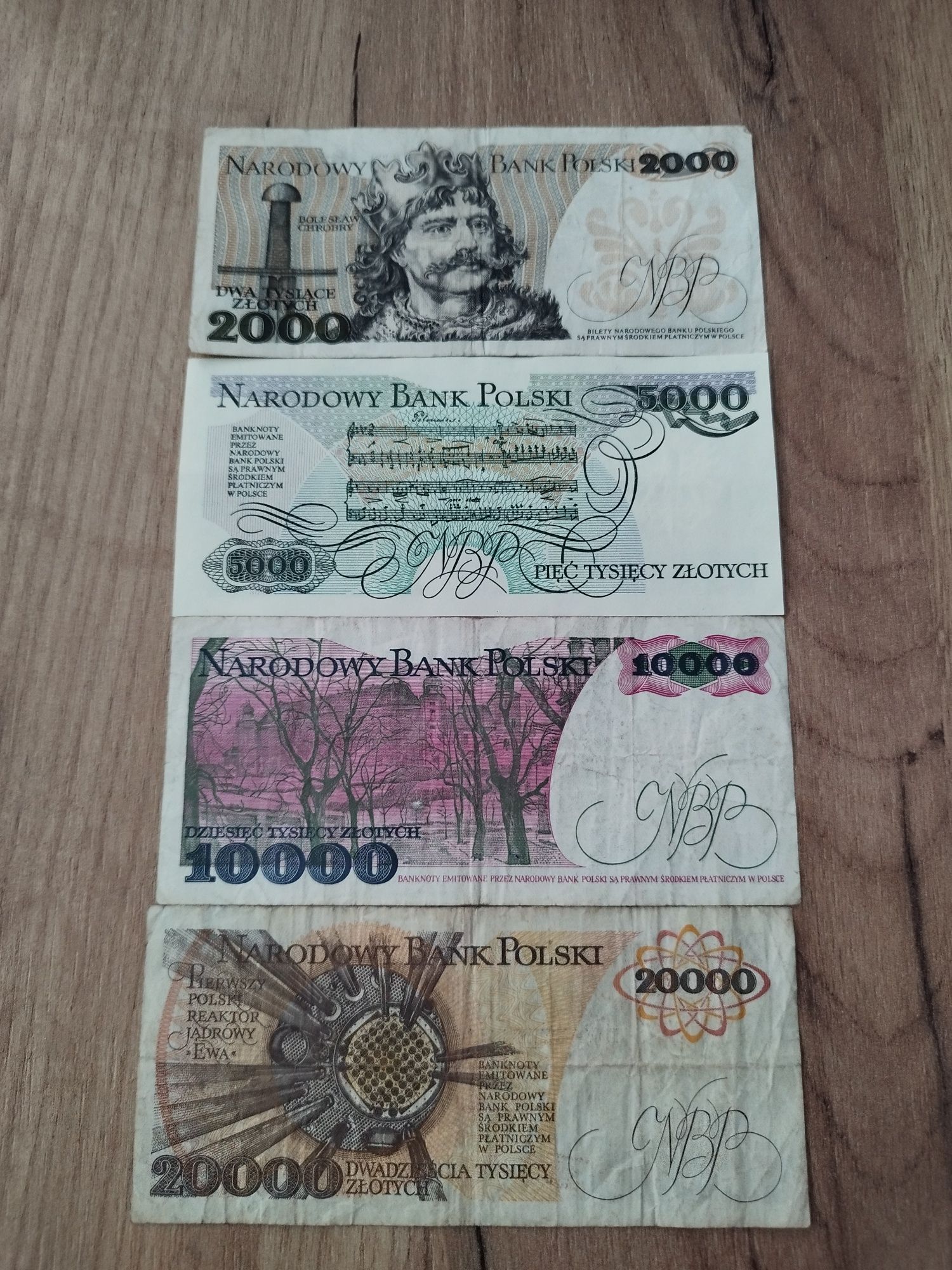 Zestaw banknotów 2000,5000,10000,20000zlotych (4 sztuki)