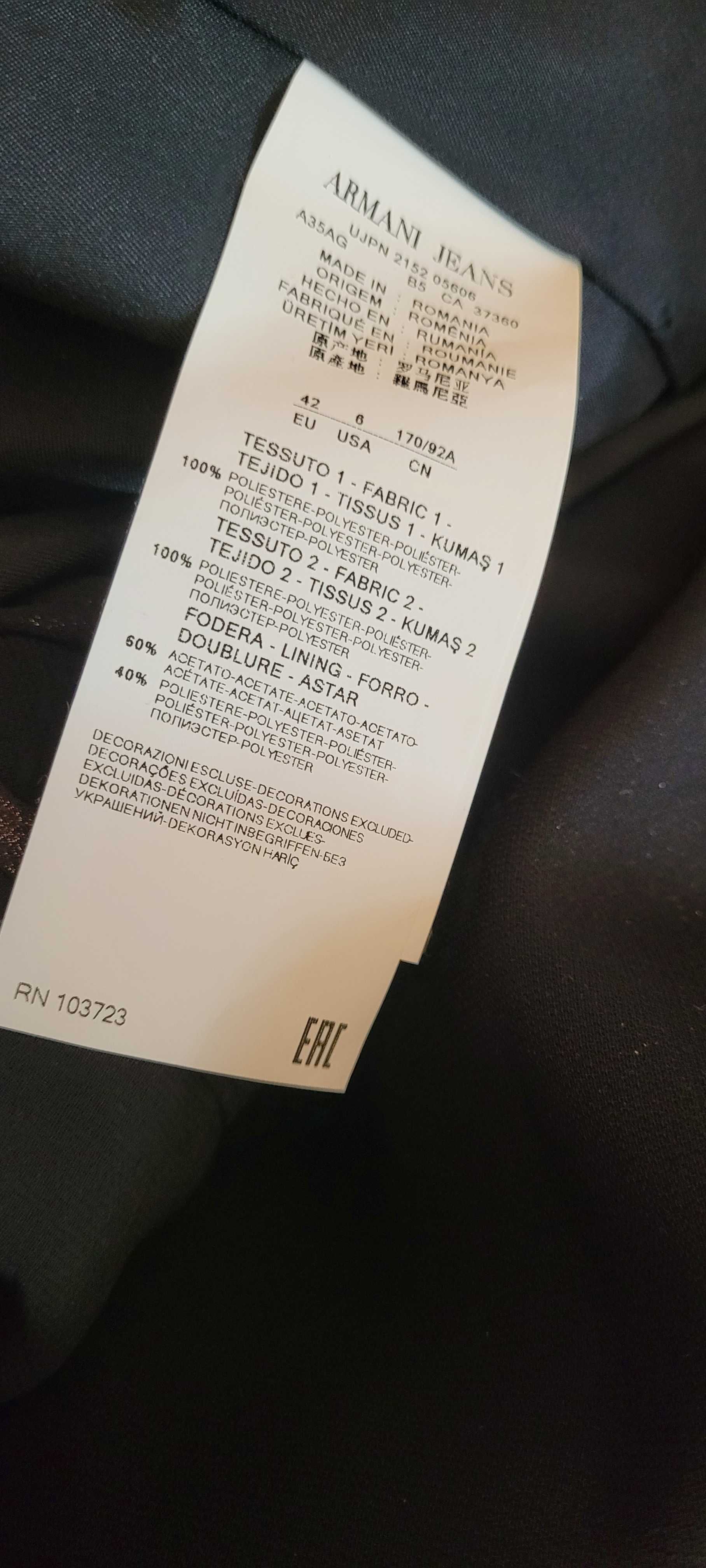 Czarna sukienka wizytowa poszewka szyfon Armani Jeans, roz 36