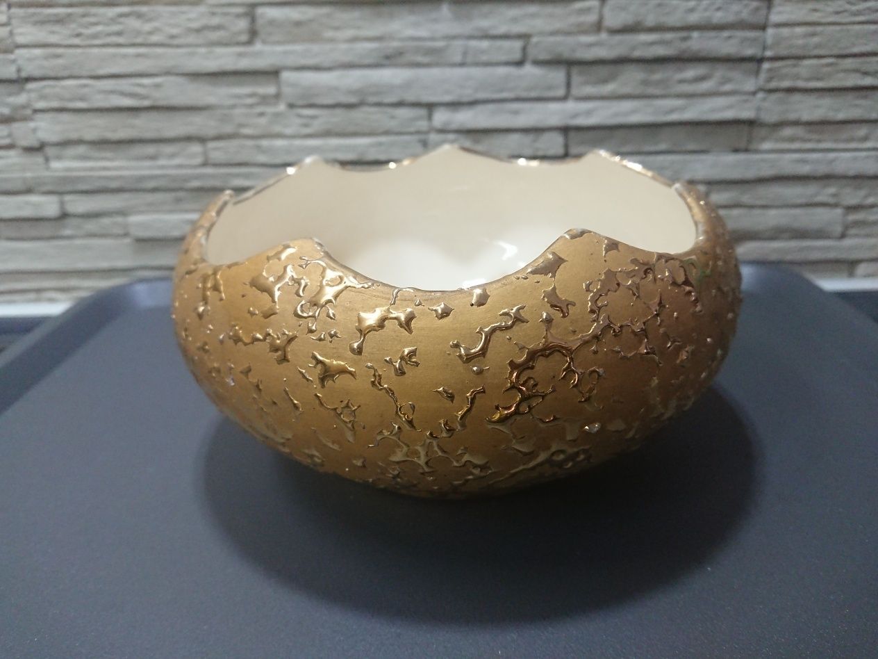 Misa miseczka patera pozłacana złota ręcznie malowana porcelana