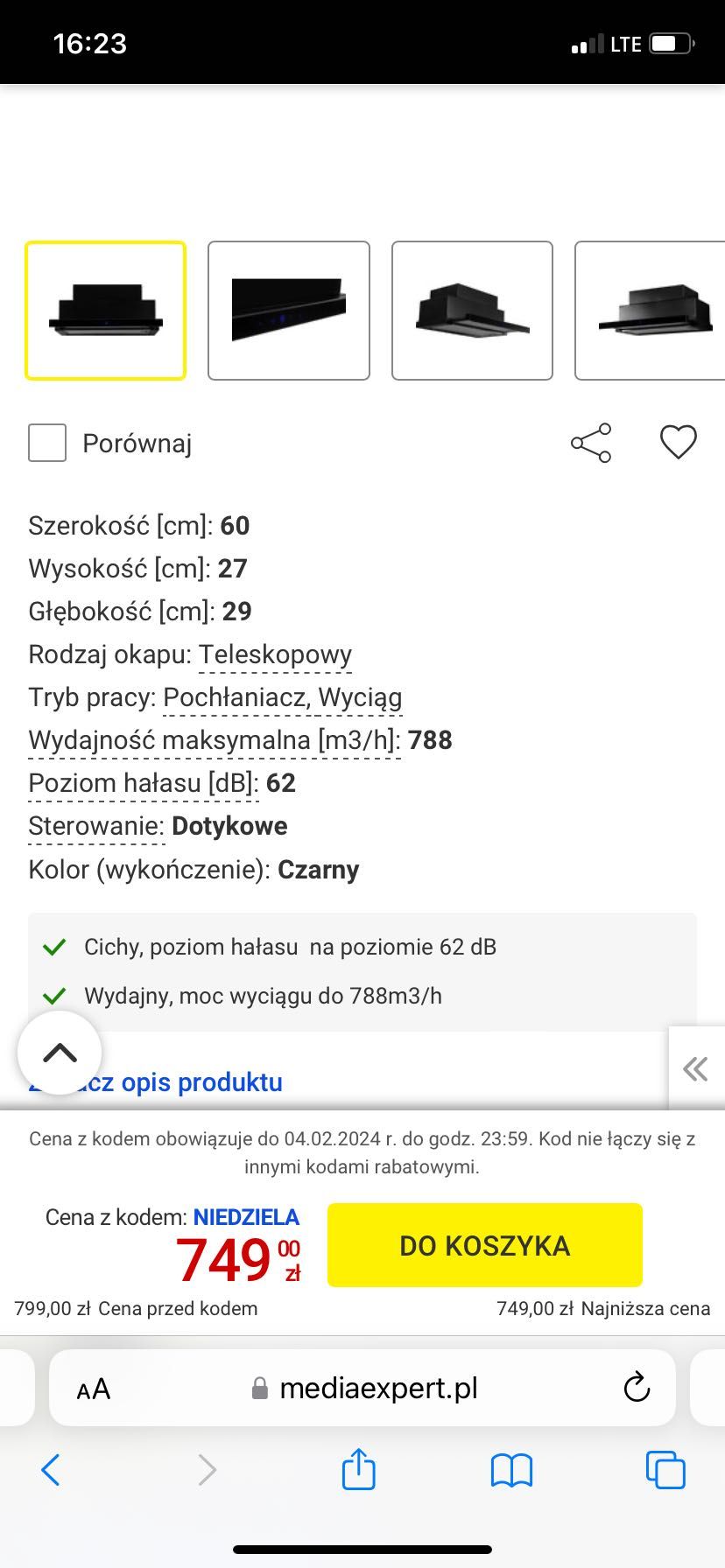 Okap teleskopowy VDB Vector Pro 60 czarny