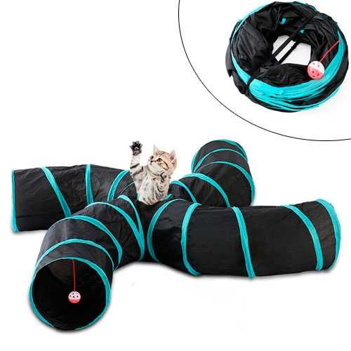 Тоннель для кошек котят котов складной с игрушкой 4х сторонний туннель