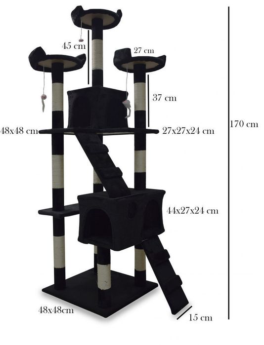 Drapak drzewko Legowisko Wieża dla Kota 170cm Czarny