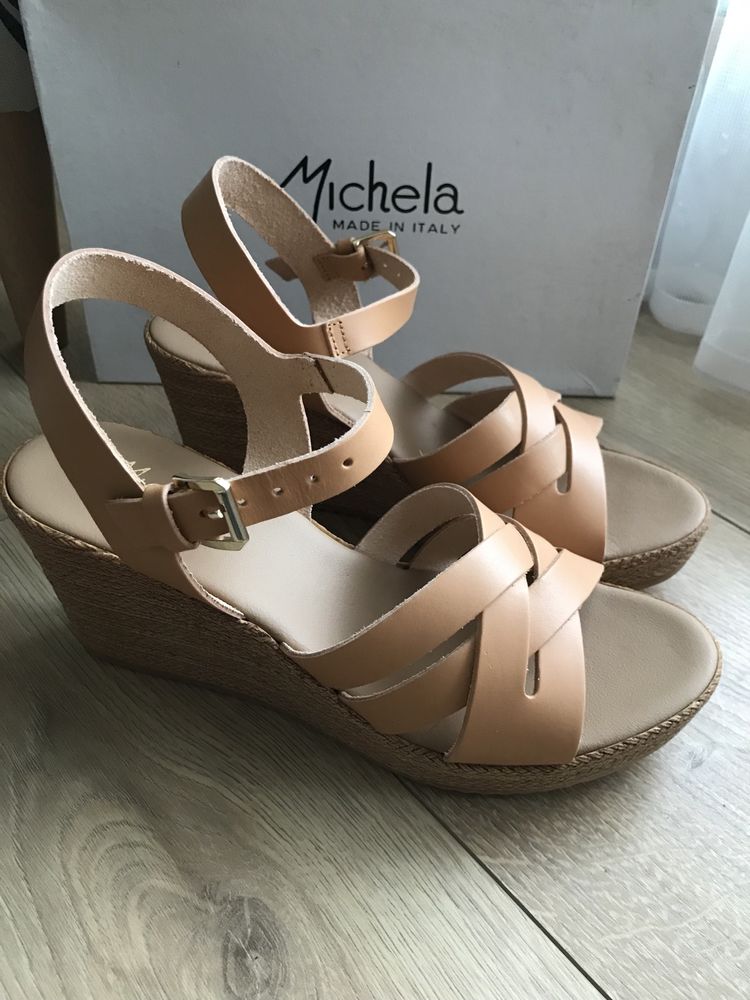 Michela włoskie skórzane sandały na koturnie 40 39 eleganckie Premium
