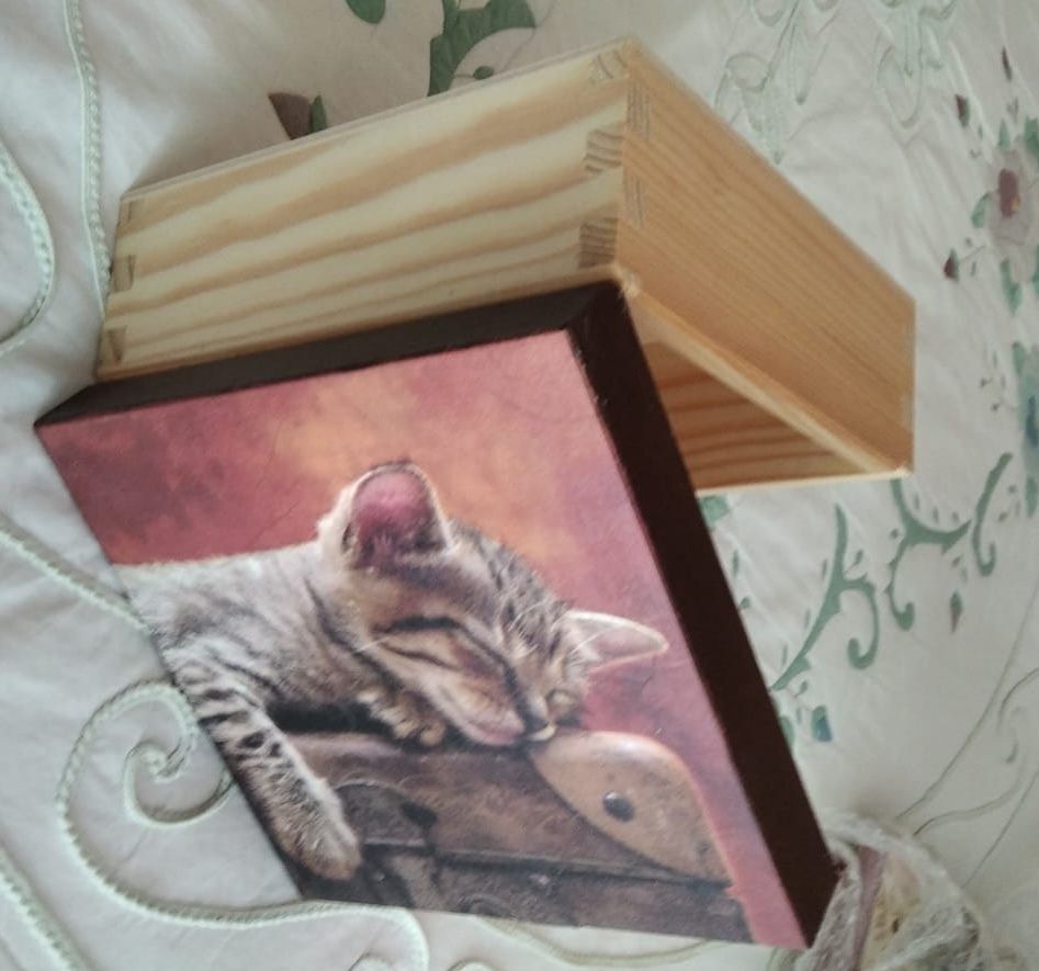 Kot na walizce - drewniana skrzyneczka