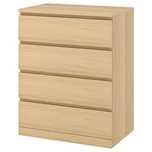 Kredens IKea Malm 4 szuflady okleina  bejcowana na biało 80x100 Komoda