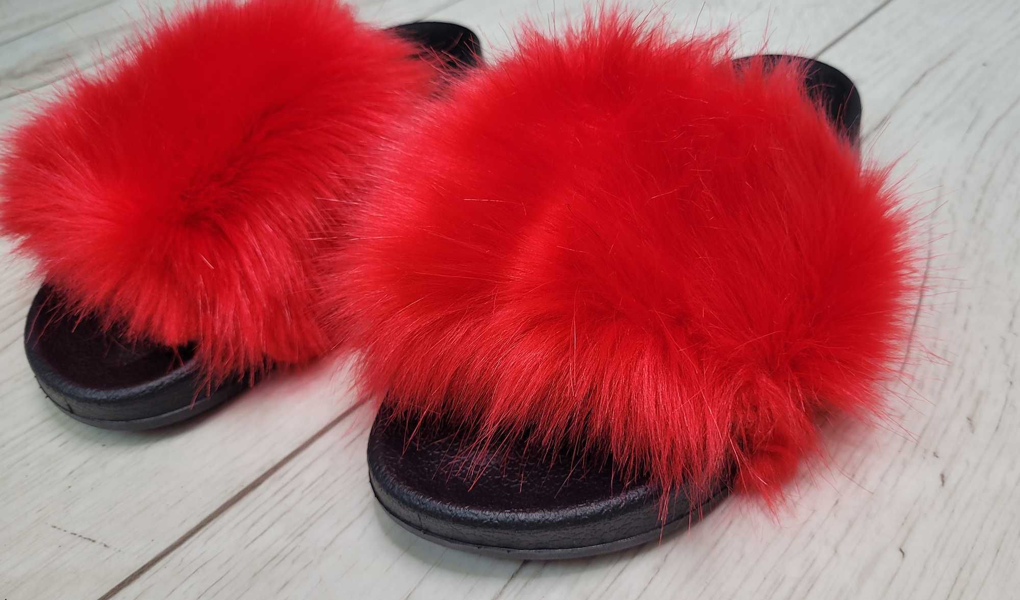 Klapki rozm 36-41 z futerkiem papucie buty CZERWONE TU KUPUJESZ 37