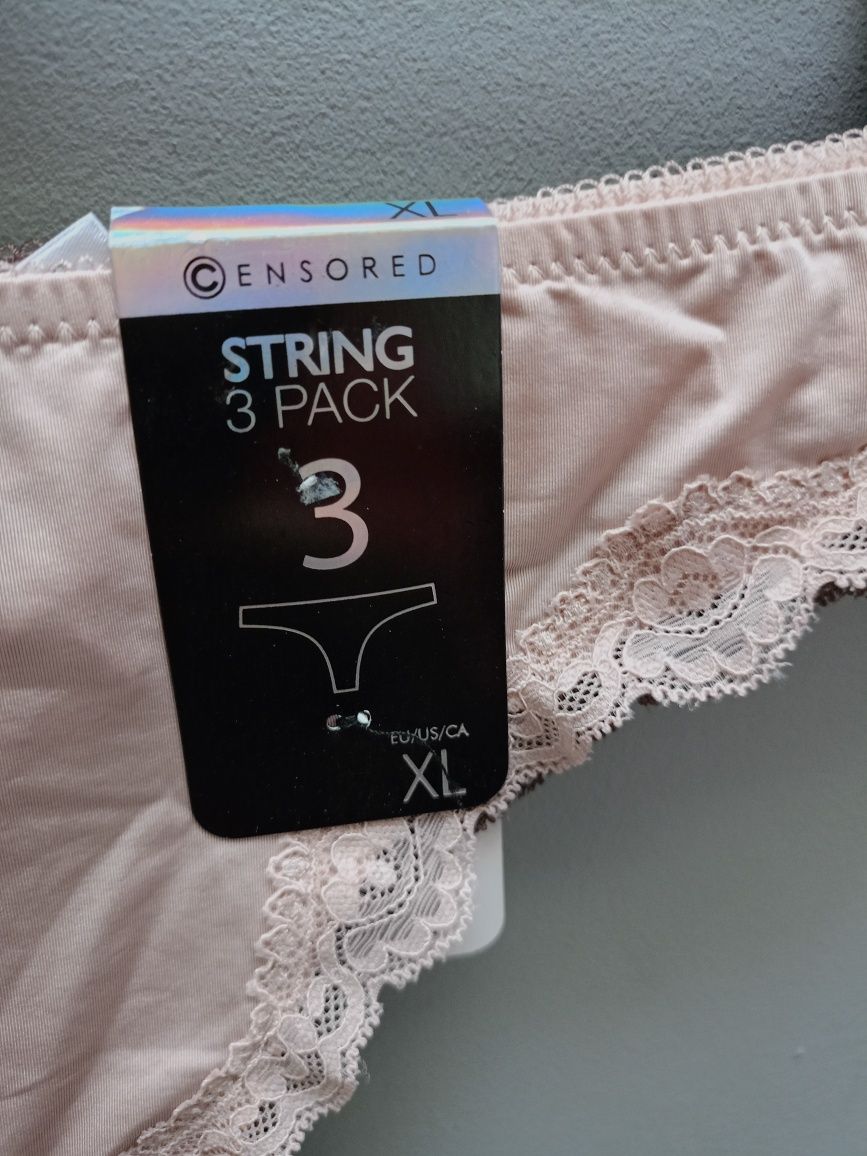 Sexsowne stringi 3 pack nowe Censored roz XL