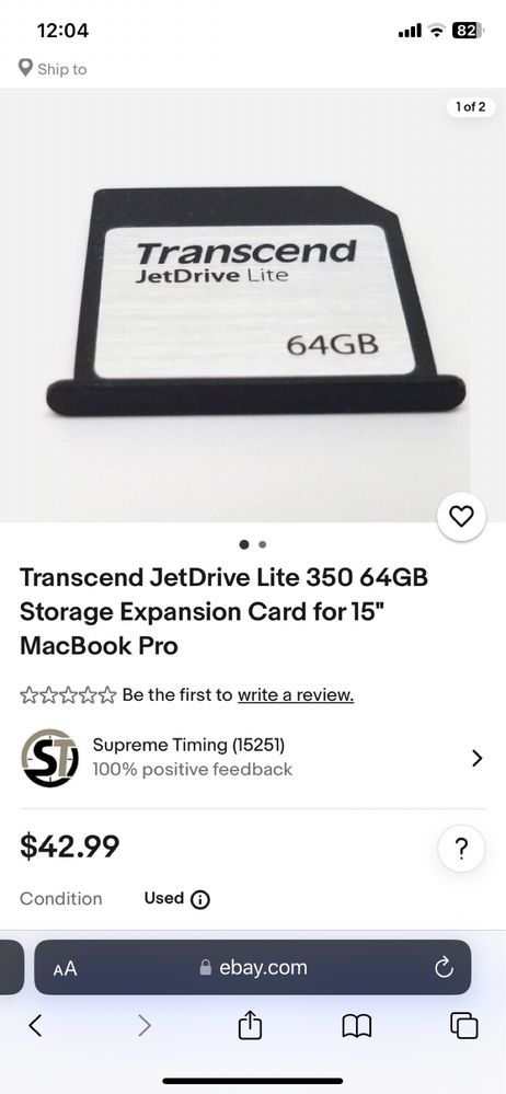 Карта памяти флешка Transcend 64GB JetDrive Macbook Air 13" Apple
