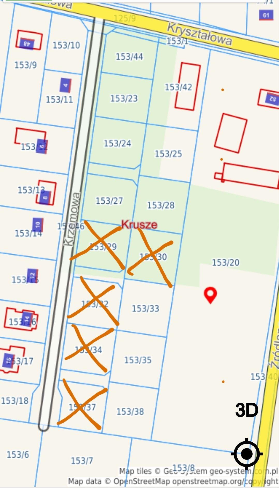 Działka budowlana 749 m² Krusze gm Klembów