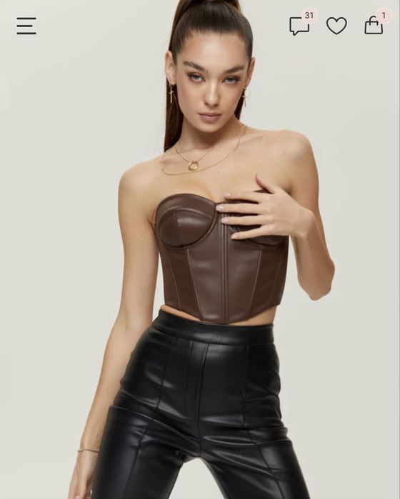 Топ бюстьє корсет з екошкіри коричневий шоколадний