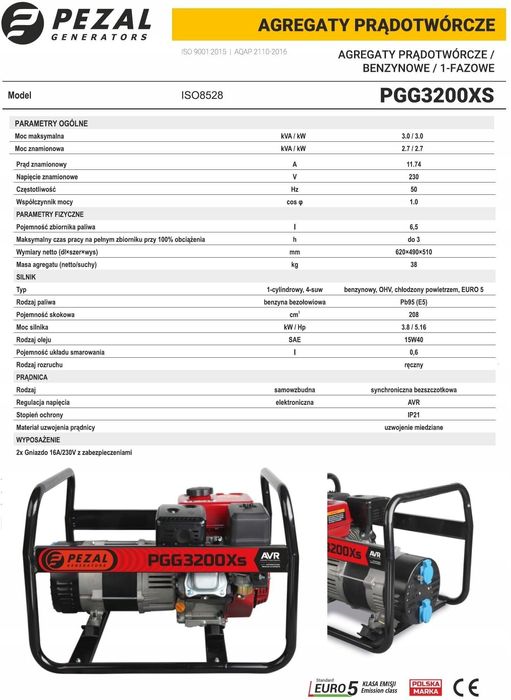 Agregat prądotwórczy 3KW PEZAL PGG3200XS nowy