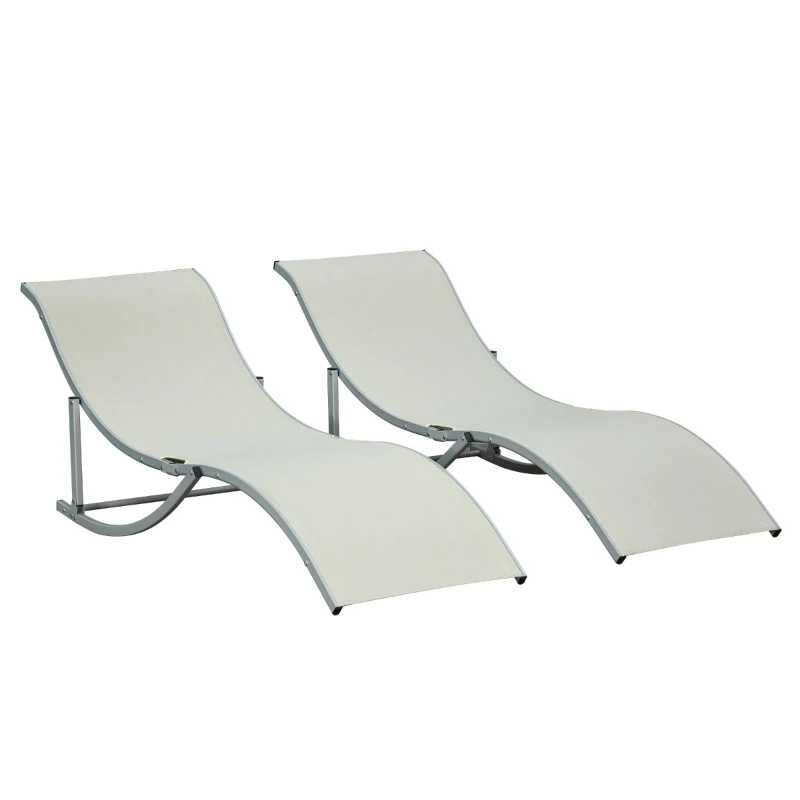 2 espreguiçadeiras ergonómicas dobráveis em forma de S - Bege